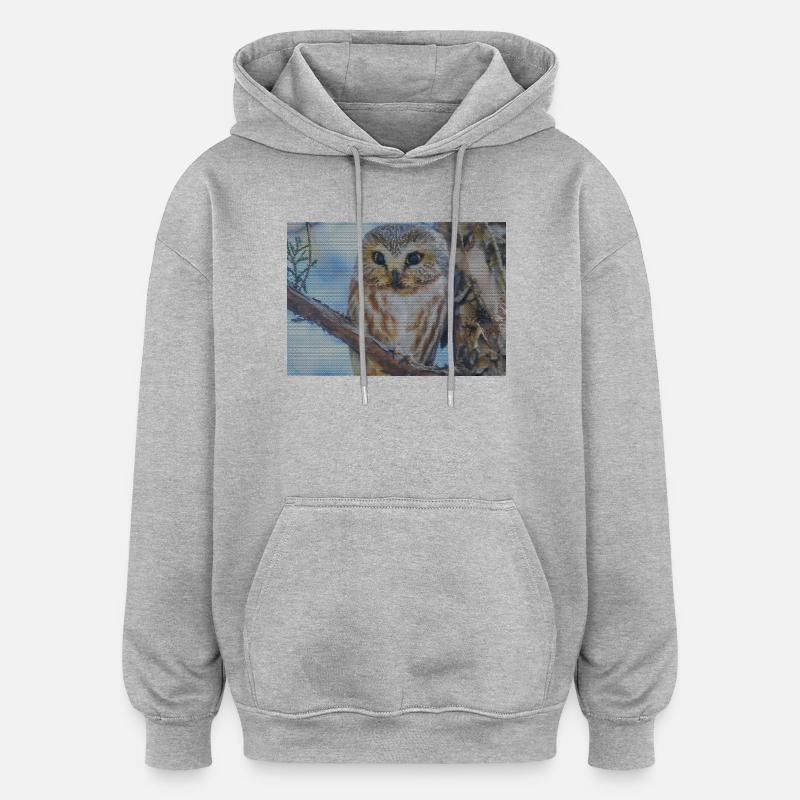 Abendwald Eulenblick - Sweat à capuche oversize unisexe - gris chiné