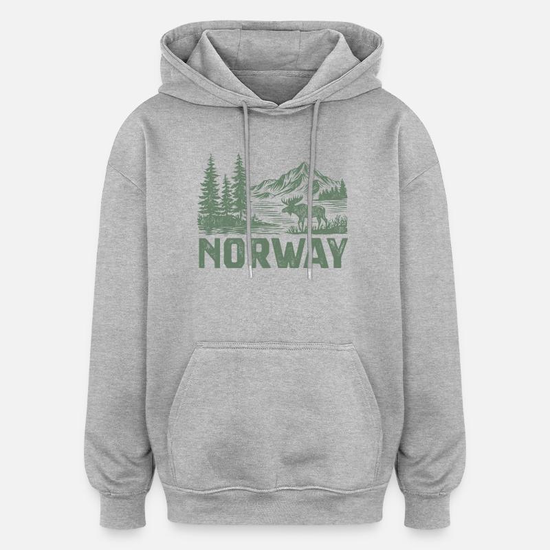 Norwegische Waldlandschaft mit Elch - Oversized Unisex Hoodie - Grau meliert