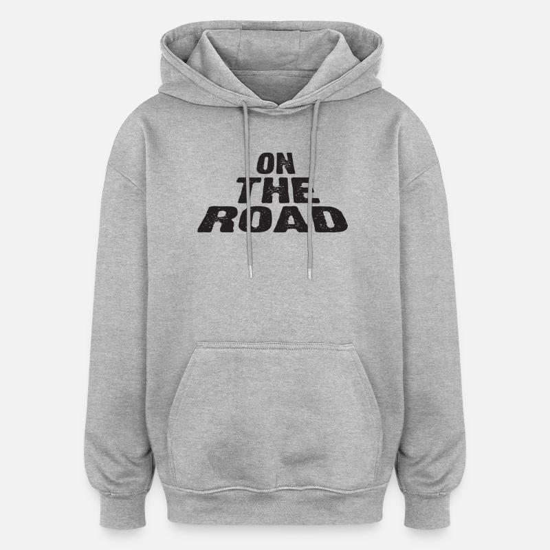 Unterwegs: Mutiges Typografie-Design - Oversized Unisex Hoodie - Grau meliert