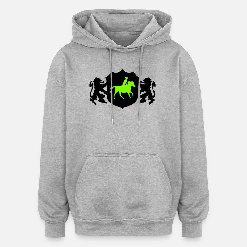 Armoiries du cavalier de chevaux - Sweat à capuche oversize unisexe - gris chiné