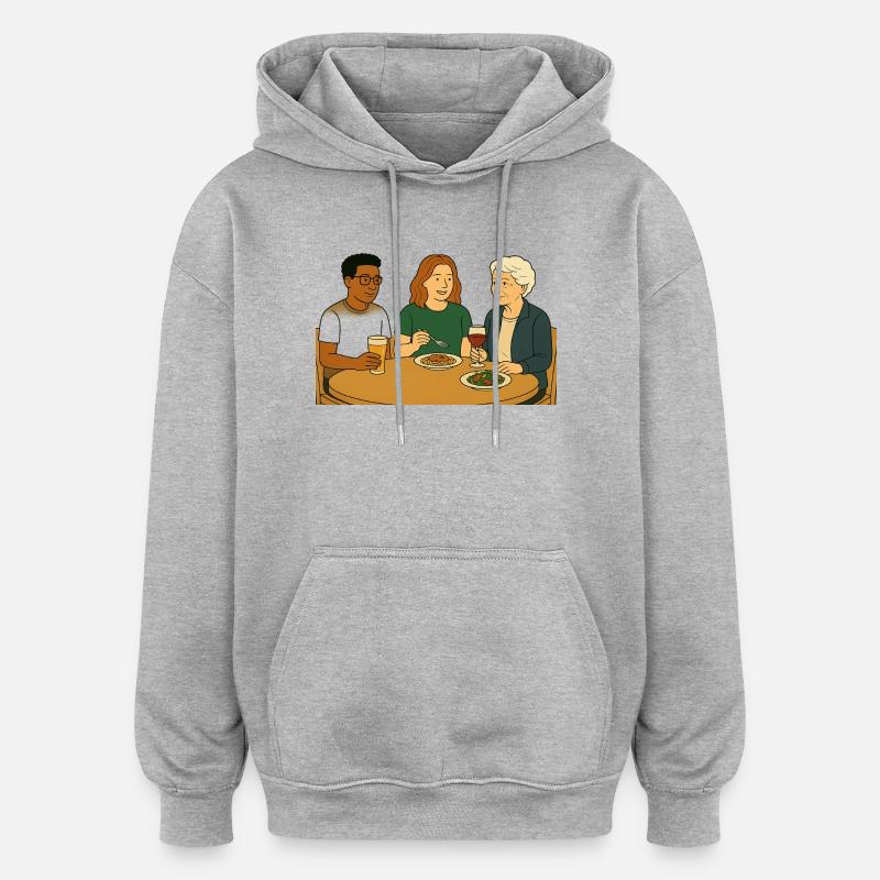 À table - Sweat à capuche oversize unisexe - gris chiné