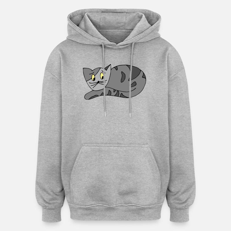 chat - Sweat à capuche oversize unisexe - gris chiné