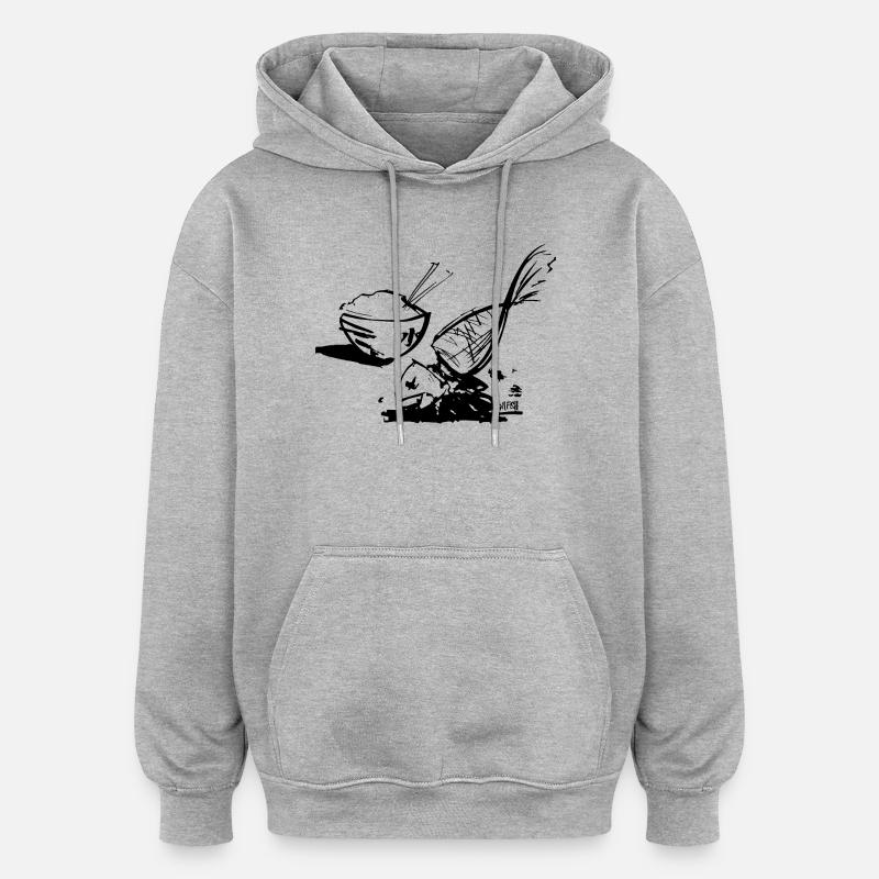 Poisson et riz - Sweat à capuche oversize unisexe - gris chiné