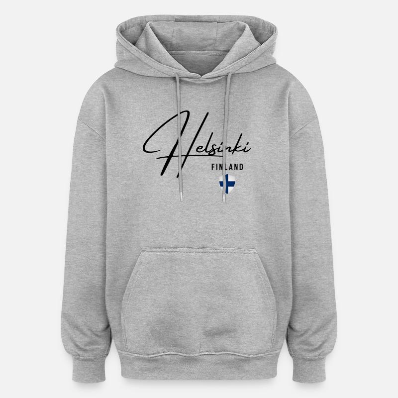 Design élégant Helsinki, j’adore Helsinki - Sweat à capuche oversize unisexe - gris chiné