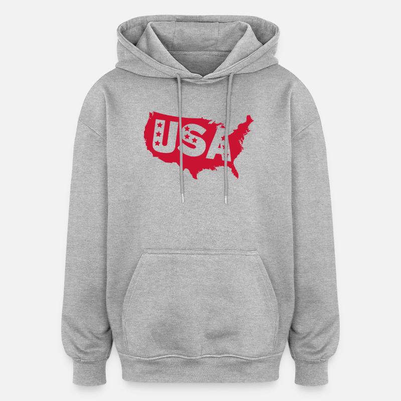 Silhouette rouge des États-Unis avec étoiles - Sweat à capuche oversize unisexe - gris chiné