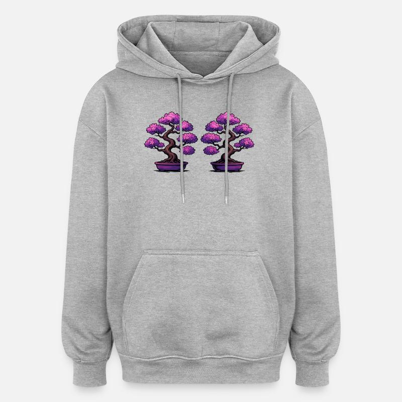 Bonsaï Sakura Double - Sweat à capuche oversize unisexe - gris chiné