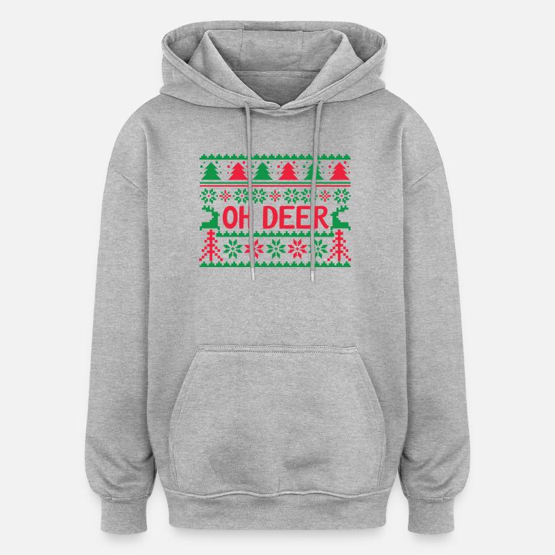 Hässlicher Pullover - Oh Deer - Oversized Unisex Hoodie - Grau meliert