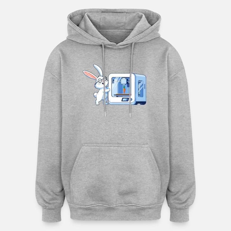 Funny Rabbit Nerd Programmer 3D Printer - Oversized Unisex Hoodie - heather grey