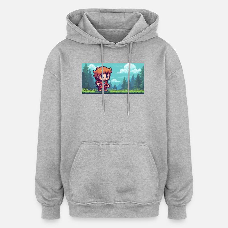 Pixelheld im Waldabenteuer Gaming Szene - Oversized Unisex Hoodie - Grau meliert