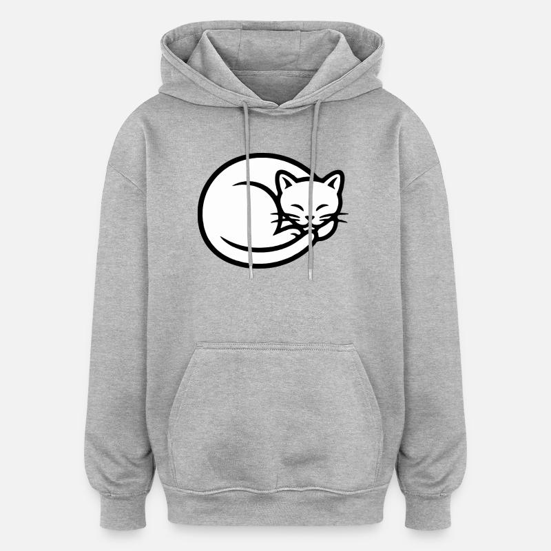 Silhouette de chat endormi - Sweat à capuche oversize unisexe - gris chiné