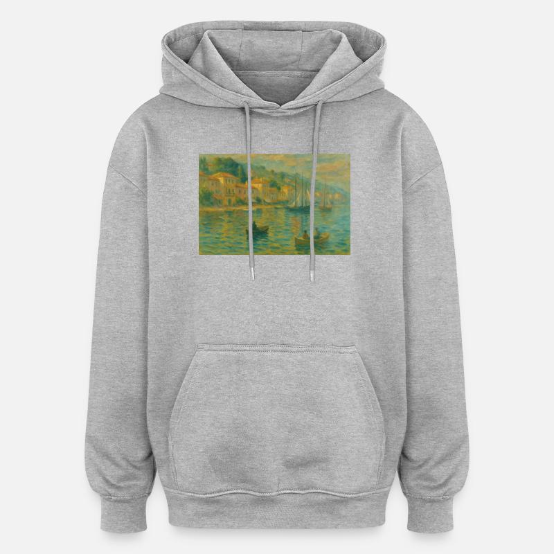 Hafenimpression Abendlicht - Oversized Unisex Hoodie - Grau meliert