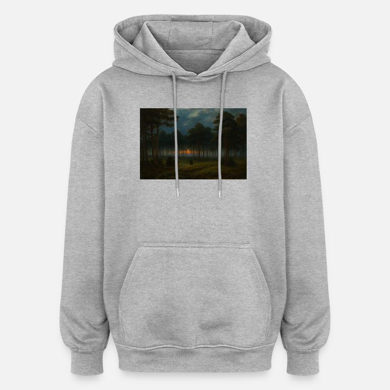Abenddämmerung im dunklen Wald - Oversized Unisex Hoodie - Grau meliert