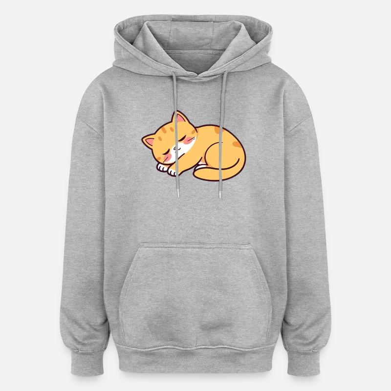 chat endormi - Sweat à capuche oversize unisexe - gris chiné