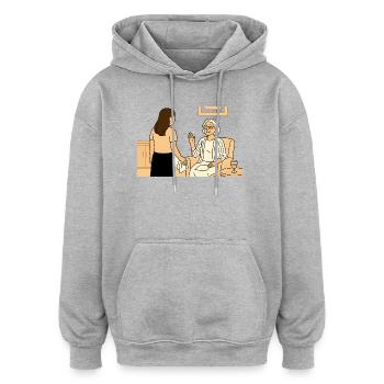 Pflegebesuch  - Oversized Unisex Hoodie - Grau meliert - Vorne - Noah (186cm)