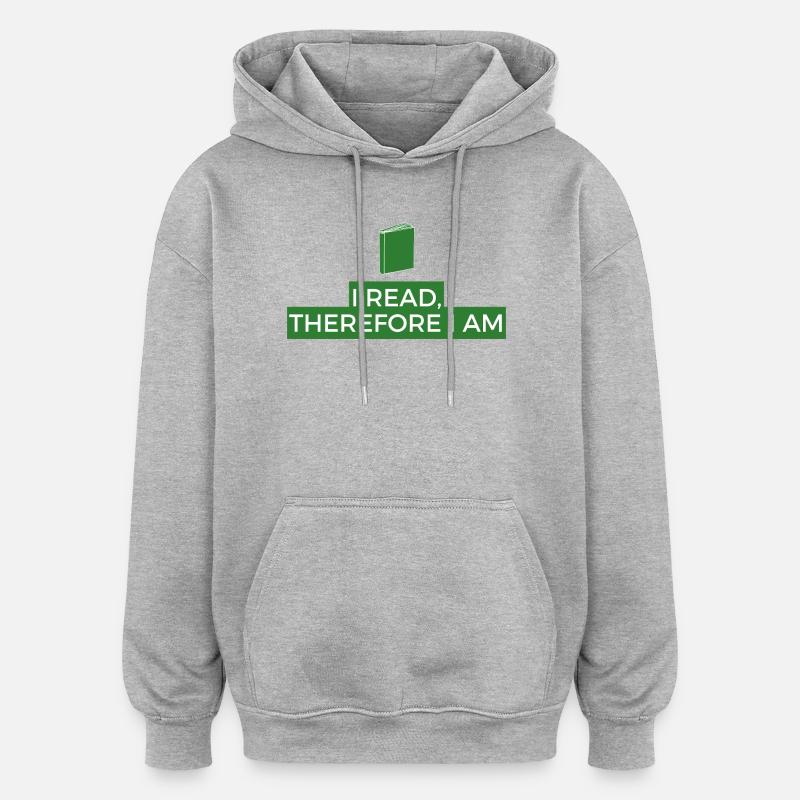Ich lese, also bin ich Buchphilosophie - Oversized Unisex Hoodie - Grau meliert