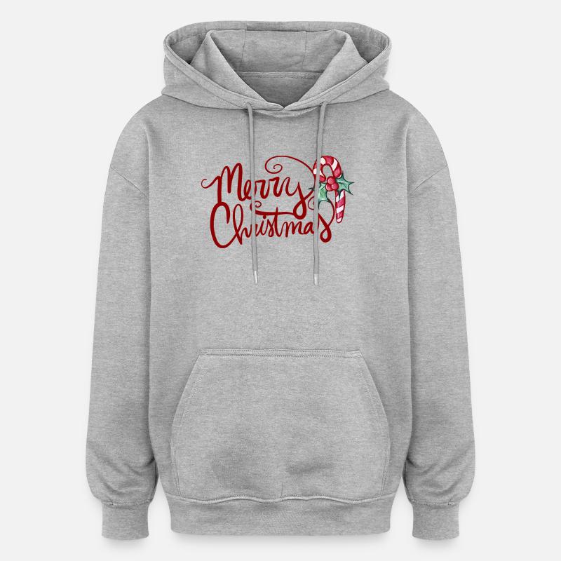 Merry Christmas Script with Candy Cane - Oversized Unisex Hoodie - heather grey