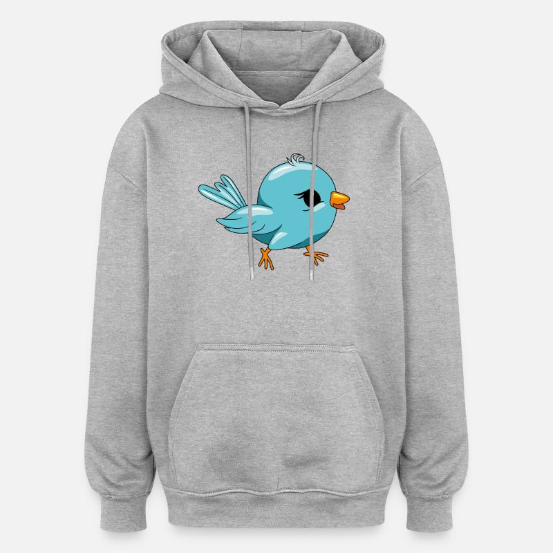 Oiseau bleu heureux mignon - Sweat à capuche oversize unisexe - gris chiné