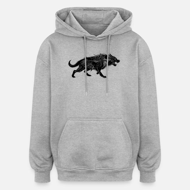 loup - Sweat à capuche oversize unisexe - gris chiné