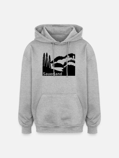 Sauerland Silhouette Landscape Highway Sign - Oversized Unisex Hoodie - heather grey
