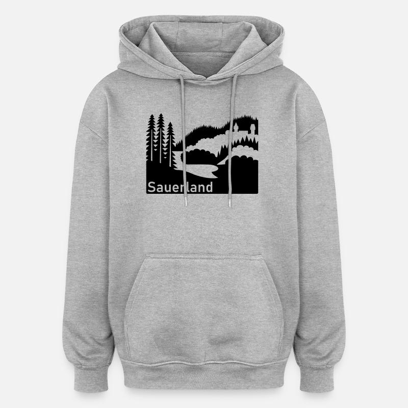 Sauerland Silhouette Landschaft Autobahnschild - Oversized Unisex Hoodie - Grau meliert