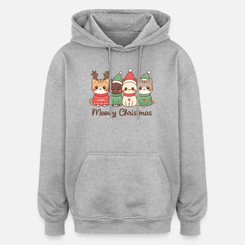 Meowy Christmas Cat Squad, Chatons - Sweat à capuche oversize unisexe - gris chiné
