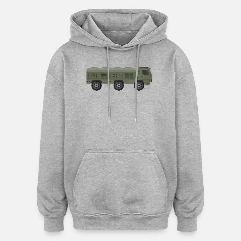 Camion militaire - Sweat à capuche oversize unisexe - gris chiné