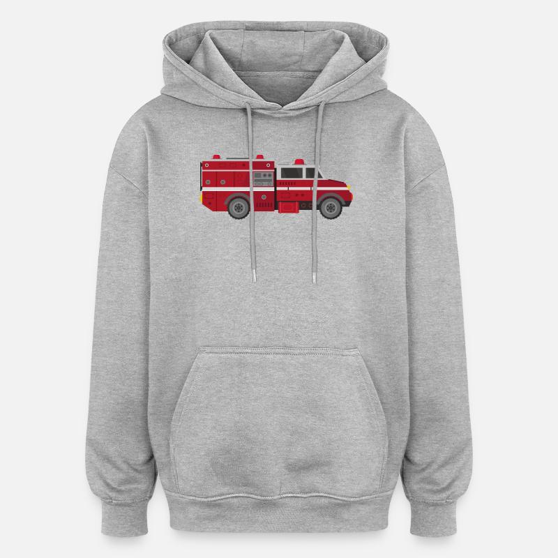 Camion de pompiers - Sweat à capuche oversize unisexe - gris chiné