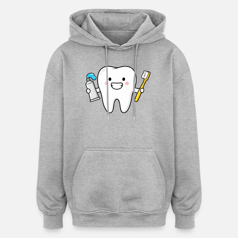 Dent mignonne avec brosse à dents - Sweat à capuche oversize unisexe - gris chiné