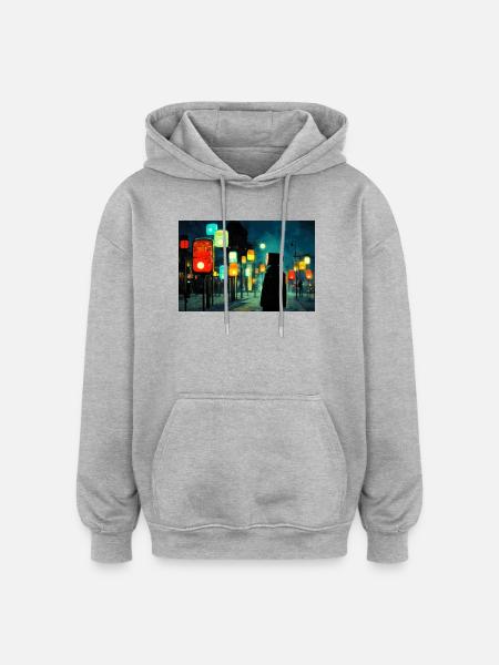 Nachtlampenpfad im Neonlicht Ampelmännchen - Oversized Unisex Hoodie - Grau meliert