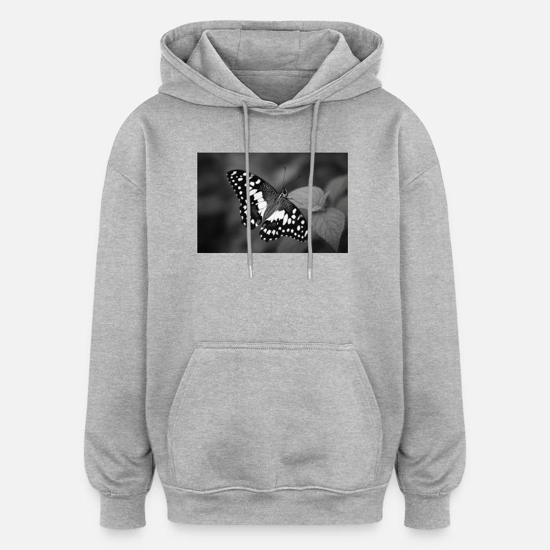 Papillon monochrome sur feuille - Sweat à capuche oversize unisexe - gris chiné