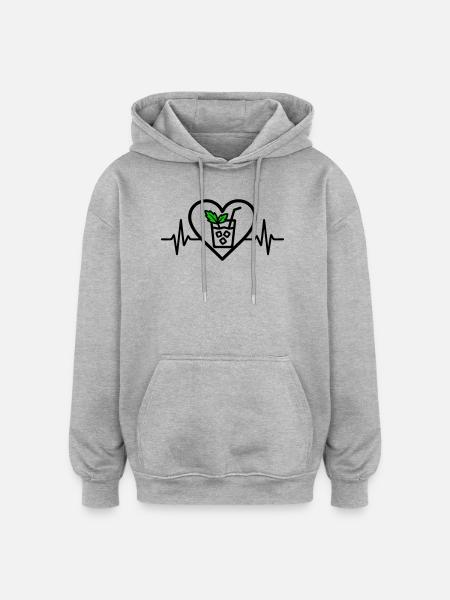 Mojito Heart Cocktail Mint Glass Summer - Oversized Unisex Hoodie - heather grey