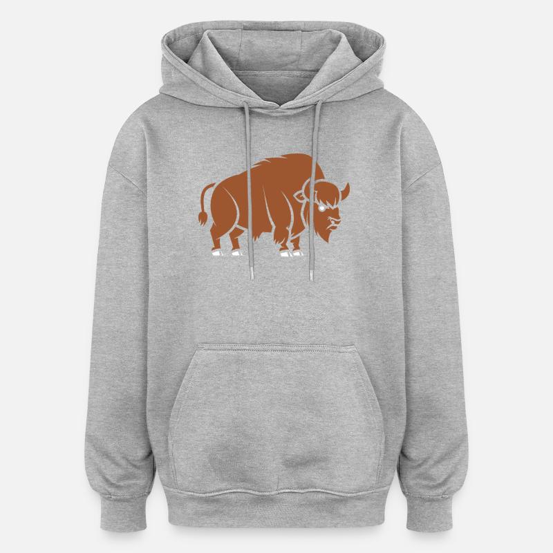 Bison - Sweat à capuche oversize unisexe - gris chiné
