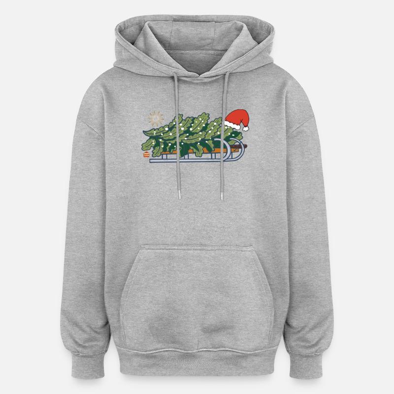 Weihnachtsbaum auf einem Schlitten - Oversized Unisex Hoodie - Grau meliert