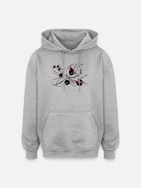 Black and White Flower Beam Pattern - Oversized Unisex Hoodie - heather grey