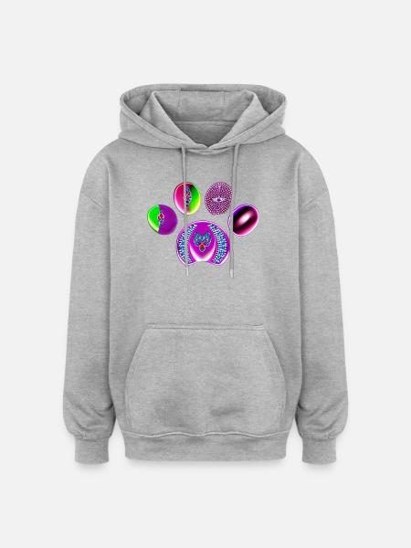 Imprimé cercle de bijoux fluo - Sweat à capuche oversize unisexe - gris chiné
