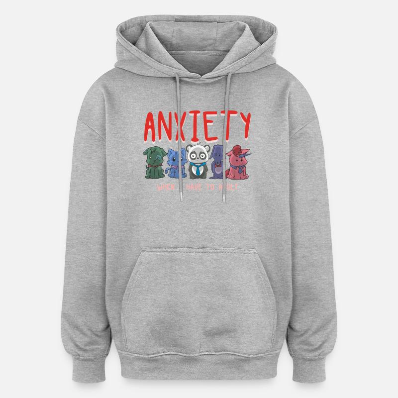 Anxiety Squad : Animaux mignons : Lutte adulte - Sweat à capuche oversize unisexe - gris chiné