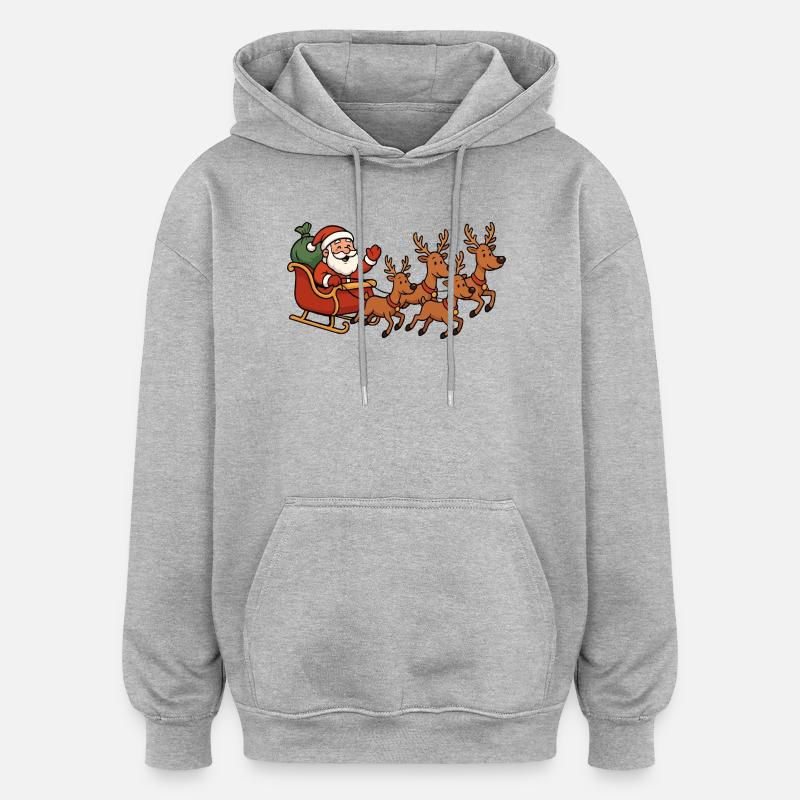 Traîneau de Noël avec des rennes - Sweat à capuche oversize unisexe - gris chiné