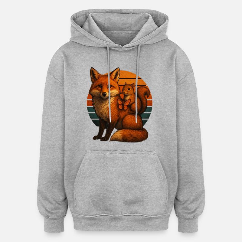 Fuchs Eichhörnchen Retro Tierfreunde - Oversized Unisex Hoodie - Grau meliert