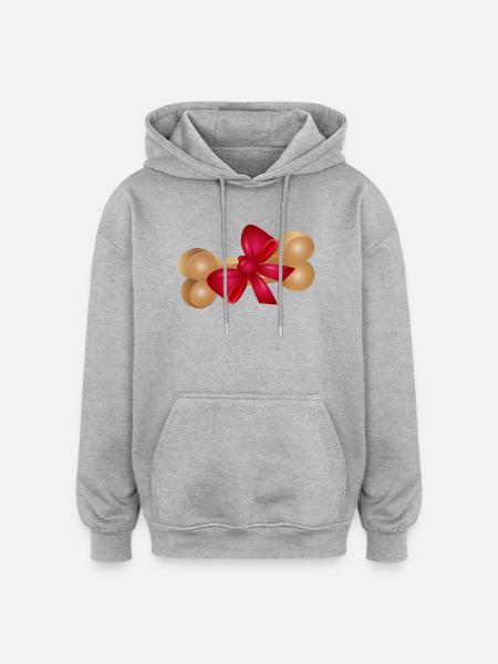 Gift Chew Bone with Red Ribbon - Oversized Unisex Hoodie - heather grey