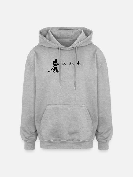 Firefighter Fire Brigade ECG Heartbeat - Oversized Unisex Hoodie - heather grey