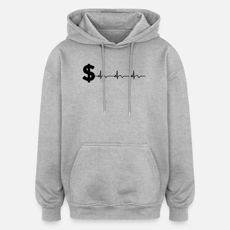 Signe dollar $ ECG Battement de cœur - Sweat à capuche oversize unisexe - gris chiné