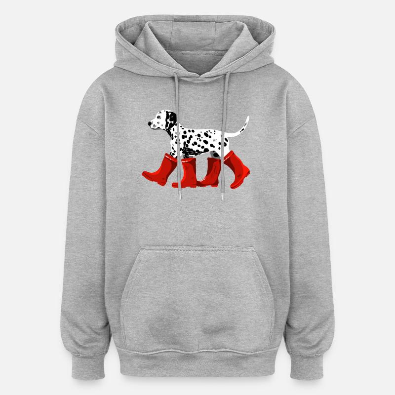 Dalmatiner mit roten Stiefeln - Oversized Unisex Hoodie - Grau meliert