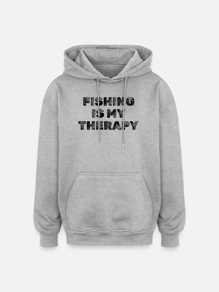 FISHING IS MY THERAPY Angler Spruch - Oversized Unisex Hoodie - heather grey