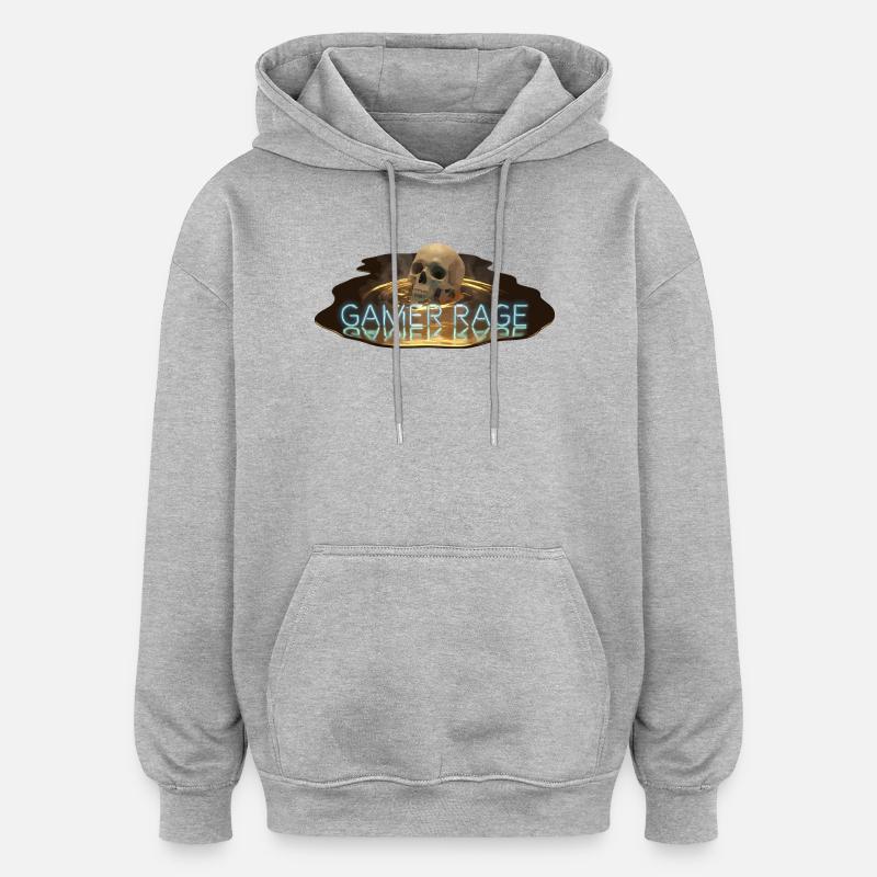Crâne de la colère du gamer - Sweat à capuche oversize unisexe - gris chiné