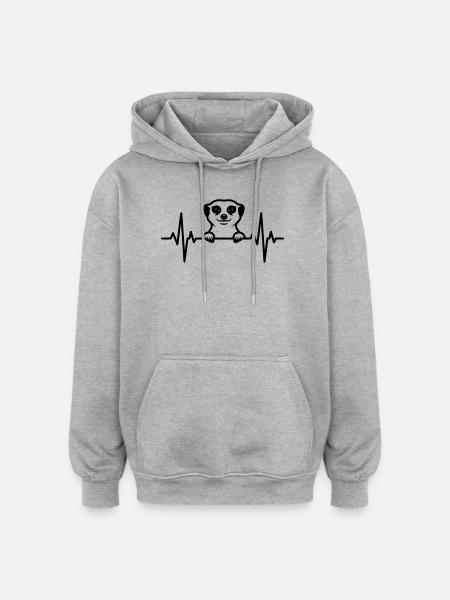 Meerkat heartbeat illustration - Oversized Unisex Hoodie - heather grey
