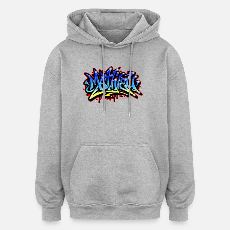 Mathieu Graffiti imprimable bleu jaune - Sweat à capuche oversize unisexe - gris chiné