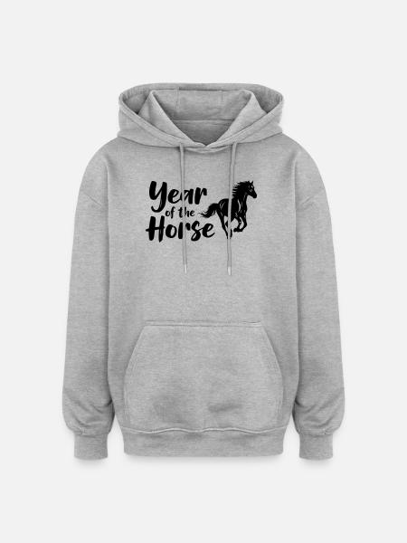 Année du Cheval Lettrage - Sweat à capuche oversize unisexe - gris chiné