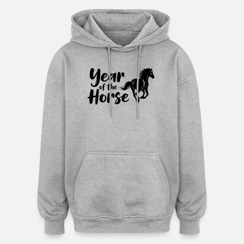 Année du Cheval Lettrage - Sweat à capuche oversize unisexe - gris chiné