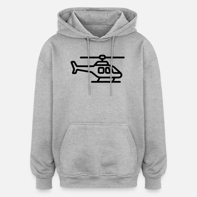 hélicoptère - Sweat à capuche oversize unisexe - gris chiné