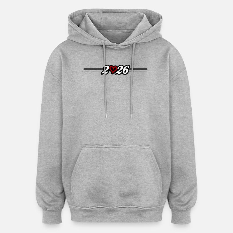 Année du Cœur 2026 - Sweat à capuche oversize unisexe - gris chiné